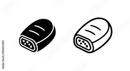 Simple Black and White Icons of Baguette-style Bread Loaves
