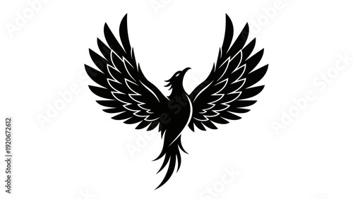 Black Phoenix Rising Silhouette, Mythical Bird of Rebirth and Fire