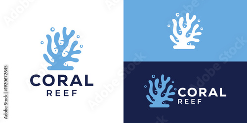 Creative simple coral reef logo template. Abstract fish with coral reefs ecosystem logo design vector illustration.