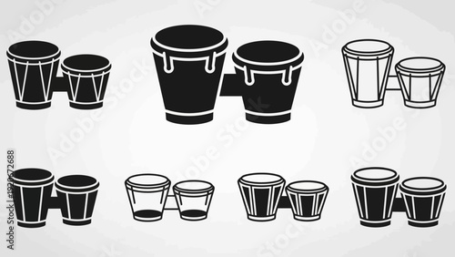 Bongo Drums Icon Set - Percussion Instrument Collection