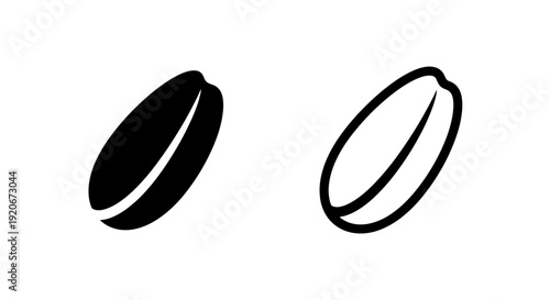 Pair of oval shaped objects, solid and outline icons, abstract or seed representation