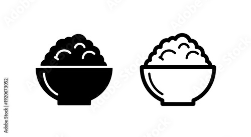 Bowl of rice, simple icon in solid and outline styles