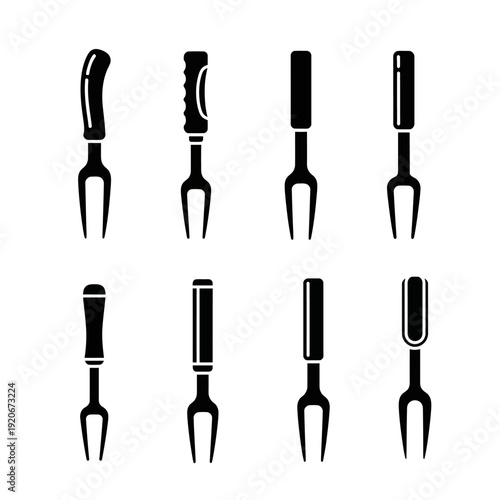Collection of Black Barbecue Forks Icons, Various Styles