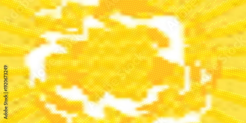 Halftone radial texture. Comic style grain background. Pop art faded textured frame. Grunge speckle effect. Dotted particles print wallpaper. Pixelated gradient backdrop