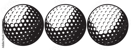 Golf ball vector template set, monochrome sports illustration collection, round golf icons, clean isolated design elements