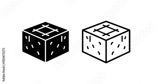 Cube with grid and dots icon, solid and outline styles, abstract geometric symbol