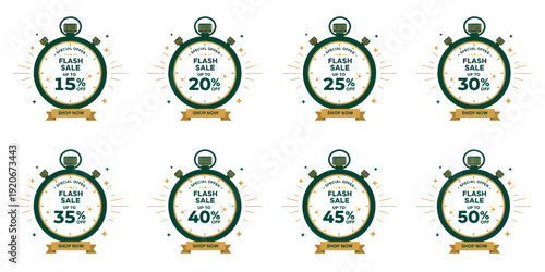 A set of discount labels with various promotion rates displayed for effective advertising