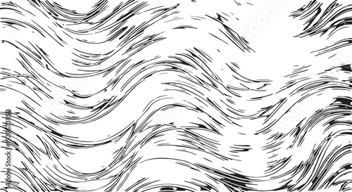 Seamless black and white wavy pattern, hand-drawn waves vector, wave background