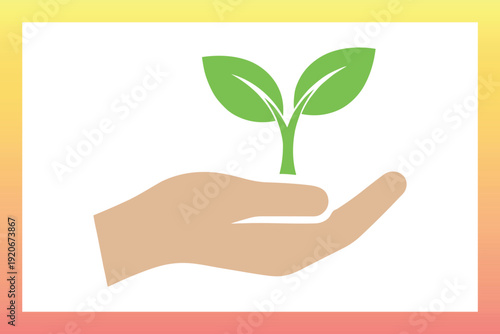 Hand holding a vibrant green seedling. Colorful flat design icon for environmental education and nature workshops. Simple graphic for eco-friendly branding and apps. Vector illustration vector