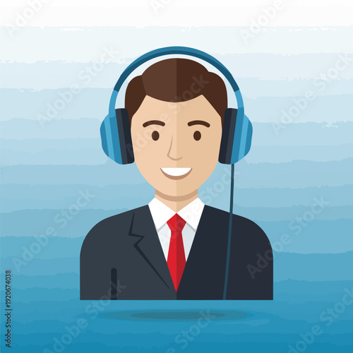 Smiling business man wearing headset for customer support