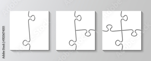 Cutting template puzzle pieces. Jigsaw grids set. Scheme for thinking game. Simple mosaic background with separate details. Frame tiles. Vector illustration.