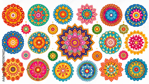 Colorful Traditional Rangoli Vector Set for Indian Festivals & Home Decor"