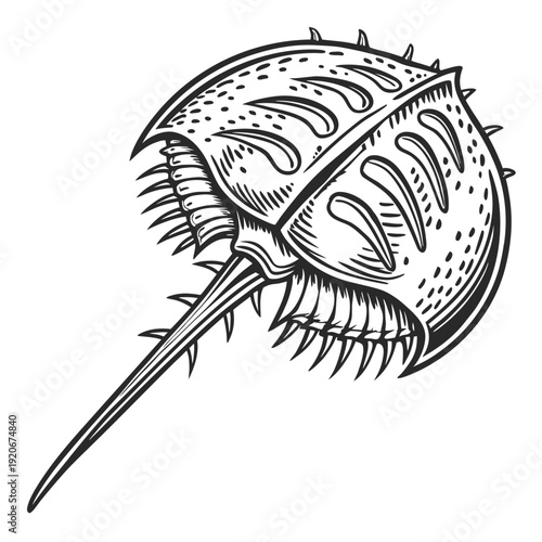 Ancient horseshoe crab illustration showcasing detailed anatomy and texture from a top viewpoint
