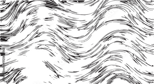 Seamless black and white wavy pattern, hand-drawn waves vector, wave background