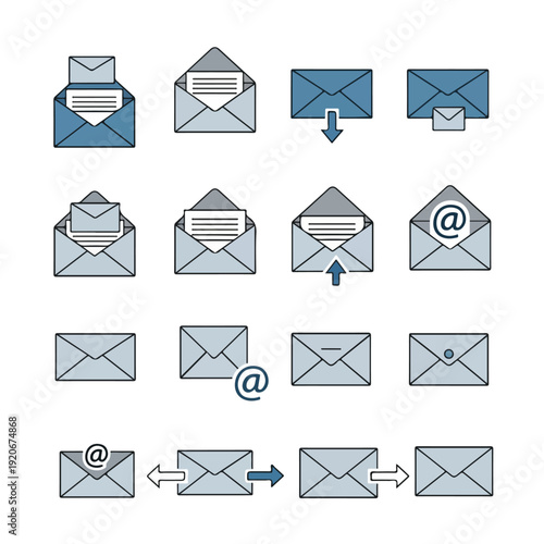 Email icons set mail symbols communication signs