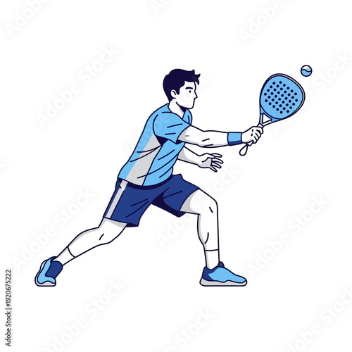 Man playing padel tennis, hitting ball with racket, dynamic action shot, sport lifestyle