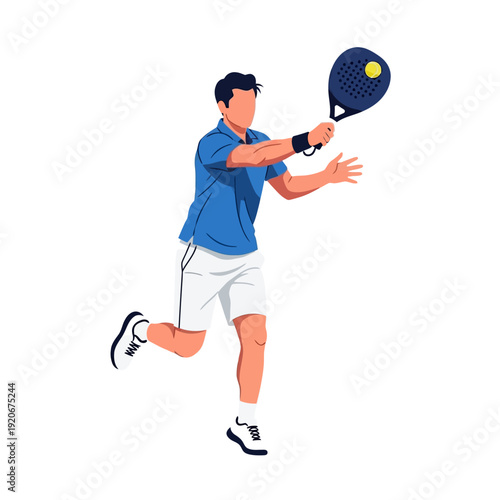 Man playing padel tennis, hitting the ball with a racket, dynamic action shot