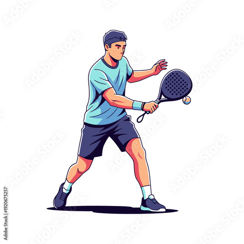 Man playing padel tennis, hitting the ball with a paddle racket, dynamic action shot