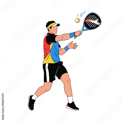 Man playing padel tennis, hitting the ball with a racket, dynamic action shot