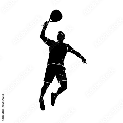 Silhouette of a man playing padel tennis, jumping and hitting the ball with a racket