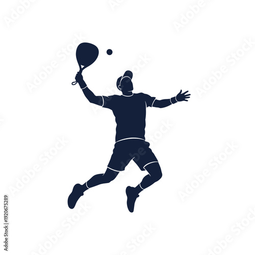 Silhouette of a man playing padel tennis, jumping and hitting the ball with a racket