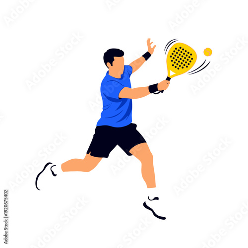 Man playing padel tennis, hitting the ball with a racket, dynamic action shot