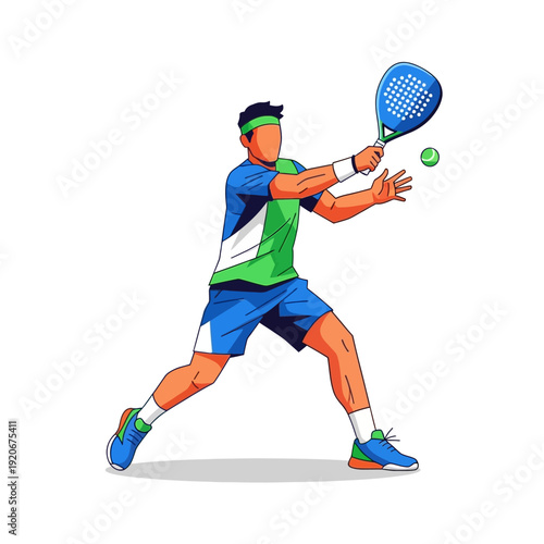Padel tennis player hitting ball on court, active sport, healthy lifestyle, athletic man