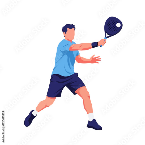 Man playing padel tennis, hitting the ball with a racket, dynamic action shot