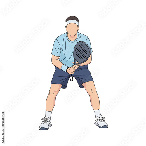 Man playing padel tennis, holding racket, ready stance, sports concept