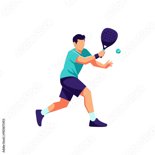 Man playing padel tennis, hitting the ball with a racket, dynamic action shot