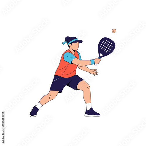 Padel player hitting ball with racket, dynamic action shot, sports concept