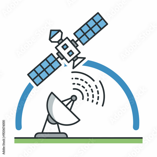 Illustration of a satellite orbiting Earth with a dish antenna in space.