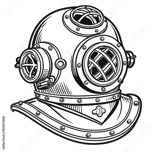 Wallpaper Mural Vintage Deep Sea Diving Helmet Illustration on White Background from Side View Torontodigital.ca
