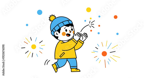 Joyful Child Celebrates Winter Sparklers With Festive Dots