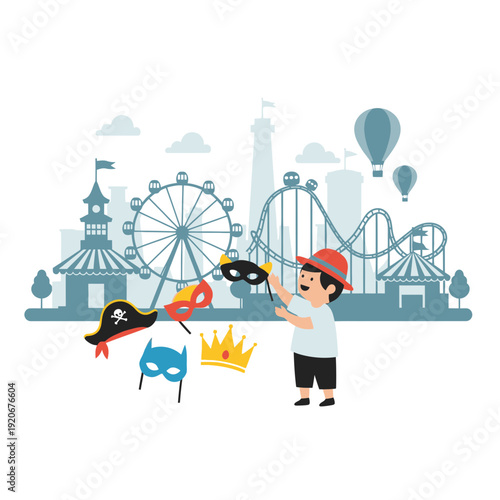 Joyful Child Embracing Fantasy At Amusement Park With Fun Accessories