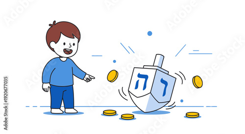 Joyful Child Plays With Dreidel And Gelt During Hanukkah Celebration