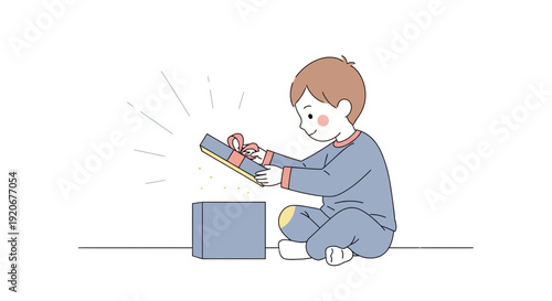 Joyful Child Unwrapping A Surprise Gift Box Full Of Wonder