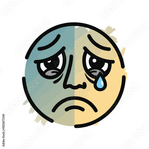 Mixed emotions face half crying and half angry emoticon