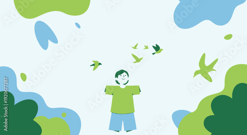 Joyful Child Releasing Birds Towards The Sky