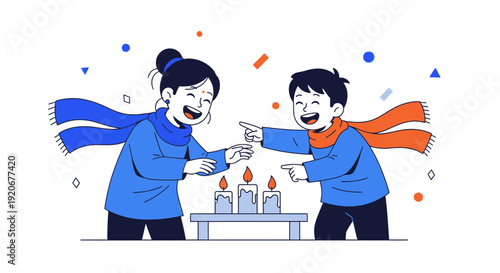 Joyful Children Celebrating With Candles And Confetti A Whimsical Illustration