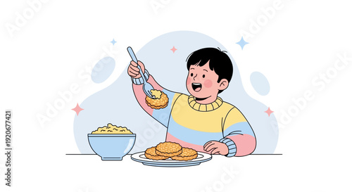 Joyful Child Savors Delicious Breakfast Delights With Spoonfuls Of Happiness