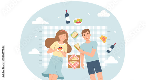 Joyful Couple Enjoying A Picnic With Delightful Food And Beverages In The Outdoors