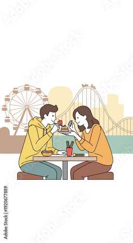 Joyful Couple Enjoying Dessert at an Amusement Park Date