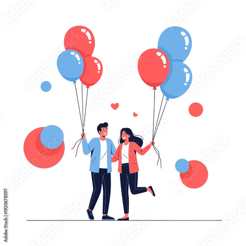 Joyful Couple With Balloons Celebrating Love and Connection