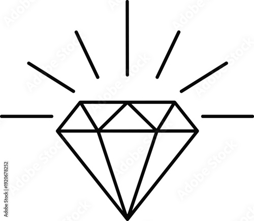 Diamond outline icon isolated on white background, luxury gemstone sparkle symbol illustration, precious jewel vector design concept