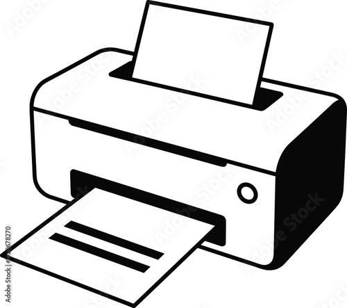 Printer silhouette icon isolated on white background, office printing device illustration, document copy machine vector design concept