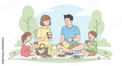 Joyful Family Enjoying A Delightful Picnic In The Park On A Sunny Day