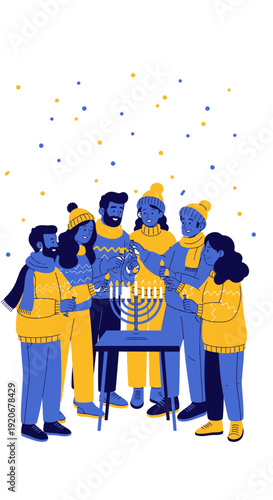 Joyful Family Gathering Celebrating Hanukkah Holiday Traditions Together