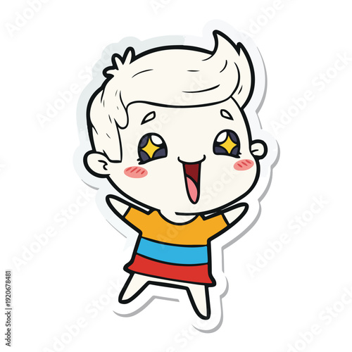 Excited cartoon boy with star eyes