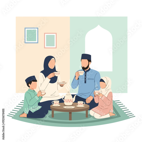 Joyful Family Gathering For Tea Time Together Indoors With Love And Harmony